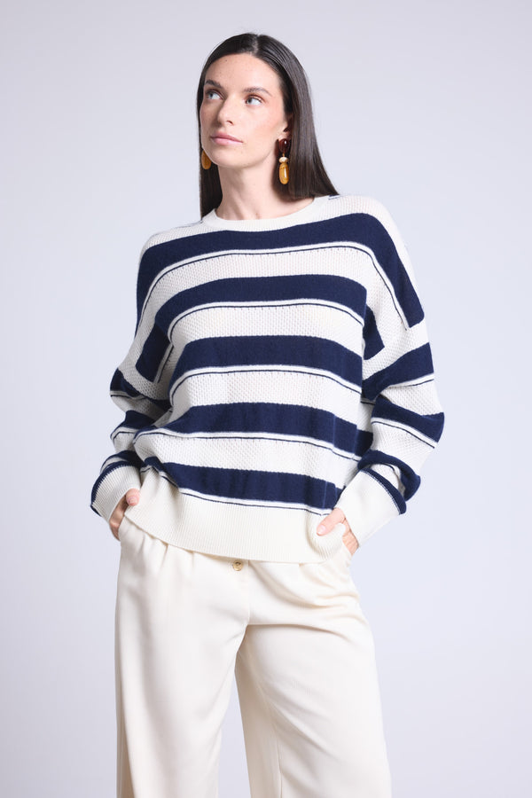 Pull Col Rond Texture A Rayures Bridget