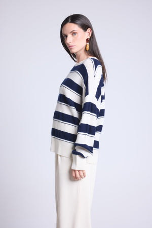 Pull Col Rond Texture A Rayures Bridget