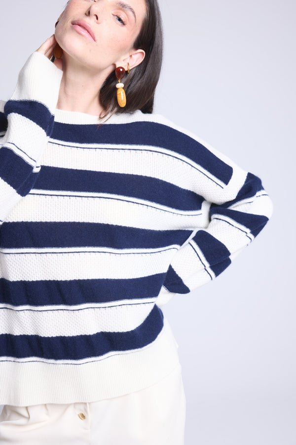 Pull Col Rond Texture A Rayures Bridget