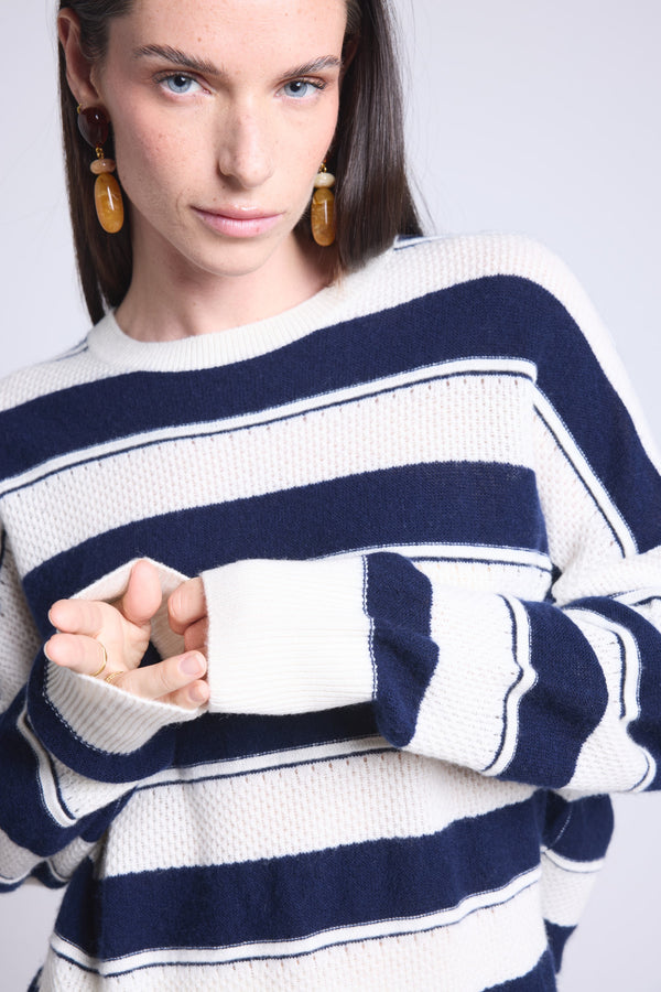 Pull Col Rond Texture A Rayures Bridget
