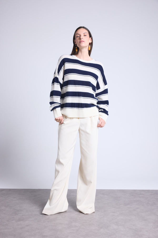 Pull Col Rond Texture A Rayures Bridget