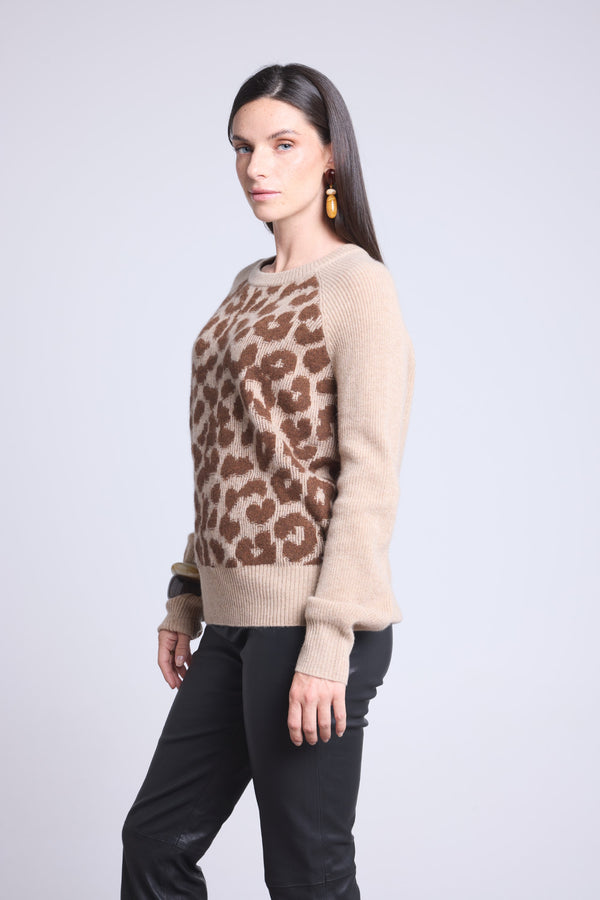 Pull Col Rond Jacquard Leopard Lara