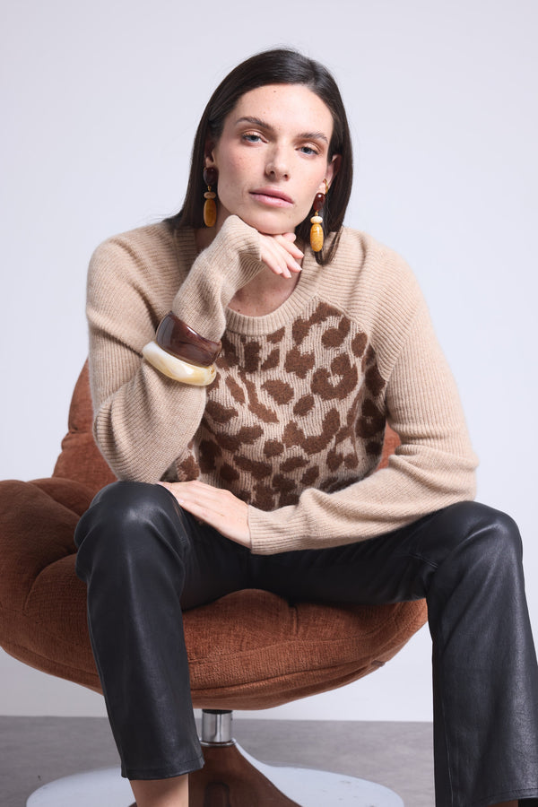 Pull Col Rond Jacquard Leopard Lara