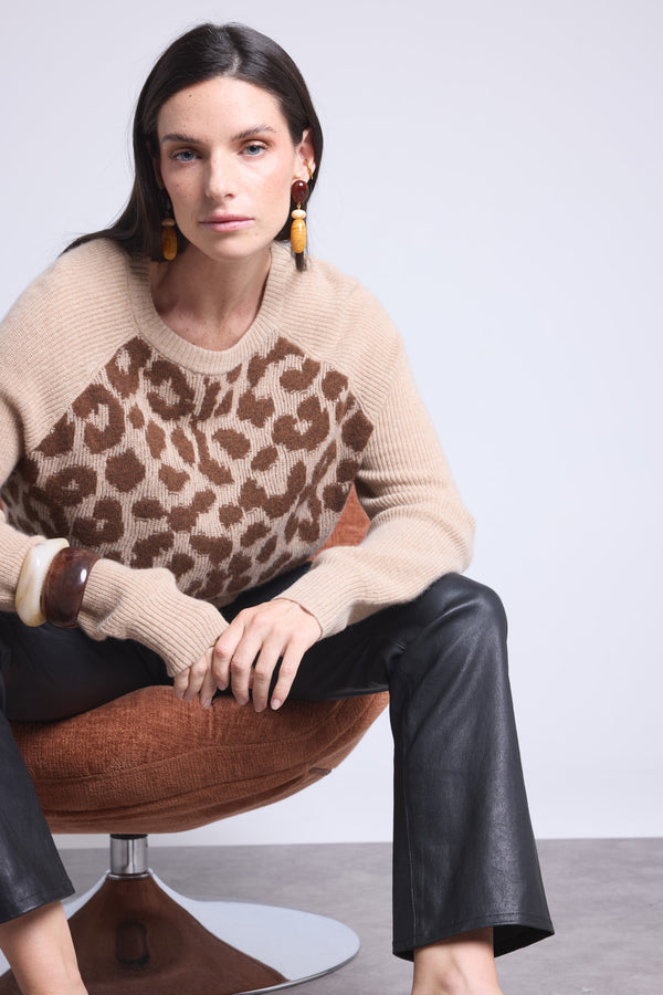 Pull Col Rond Jacquard Leopard Lara