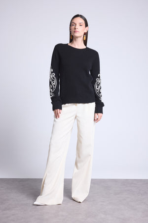 Pull Col Rond Broderie Manches Micha