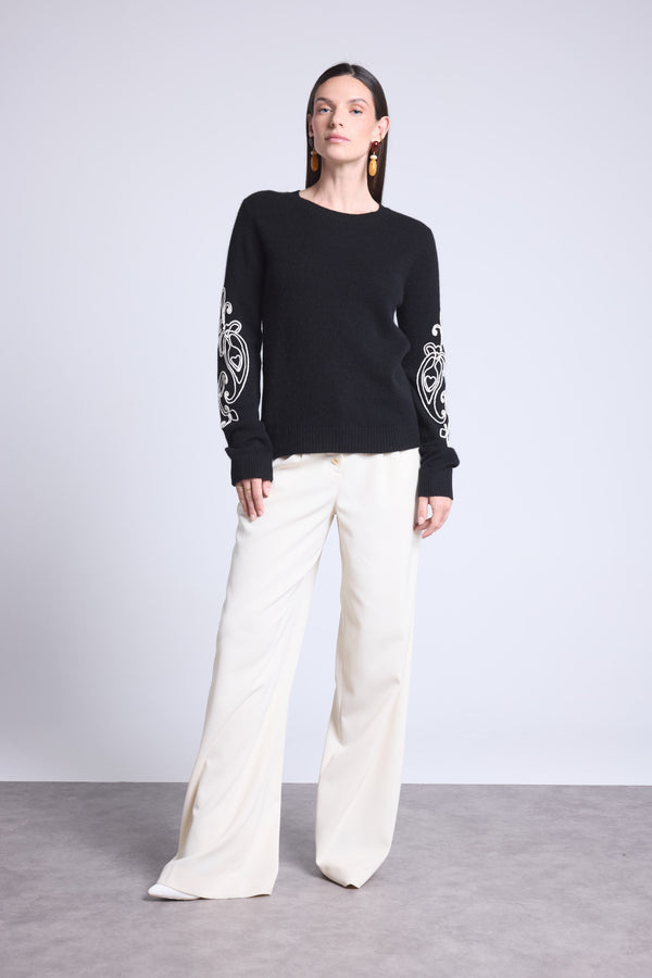 Pull Col Rond Broderie Manches Micha