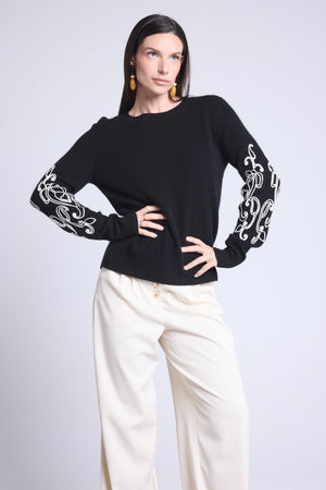 Pull Col Rond Broderie Manches Micha