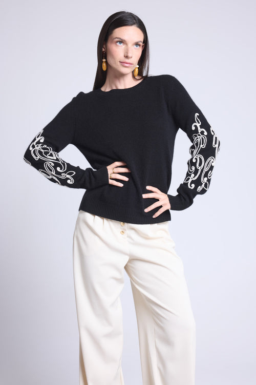 Pull Col Rond Broderie Manches Micha