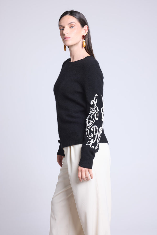 Pull Col Rond Broderie Manches Micha