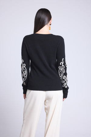 Pull Col Rond Broderie Manches Micha