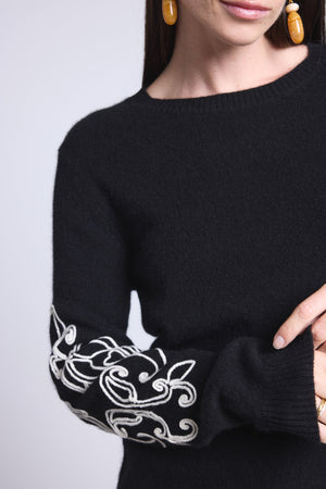 Pull Col Rond Broderie Manches Micha