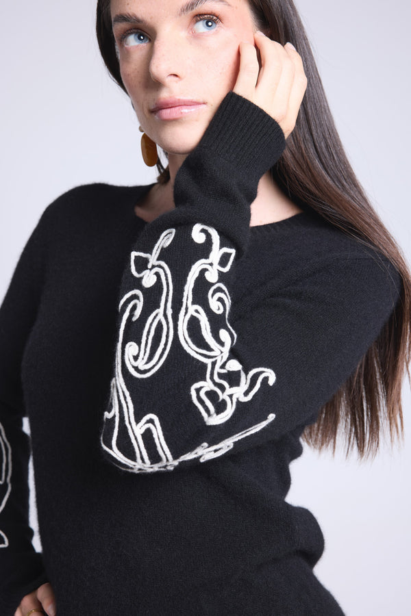 Pull Col Rond Broderie Manches Micha