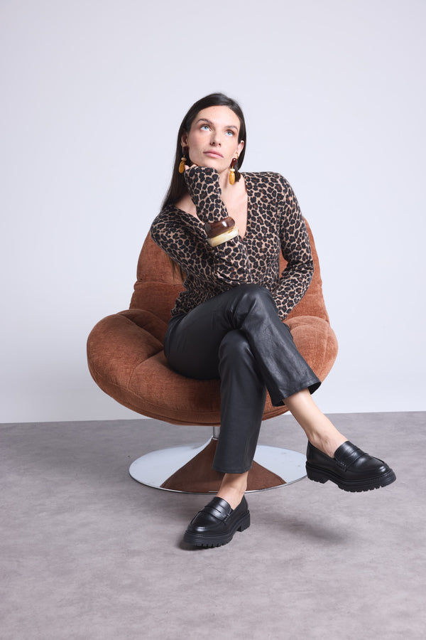 Pull Col Rond Print Leopard Noemi