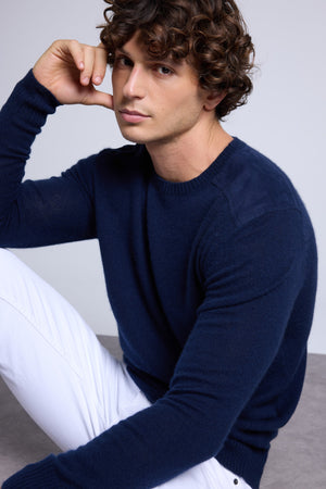 Pull Col Rond A Insert Effet Daim Philippe