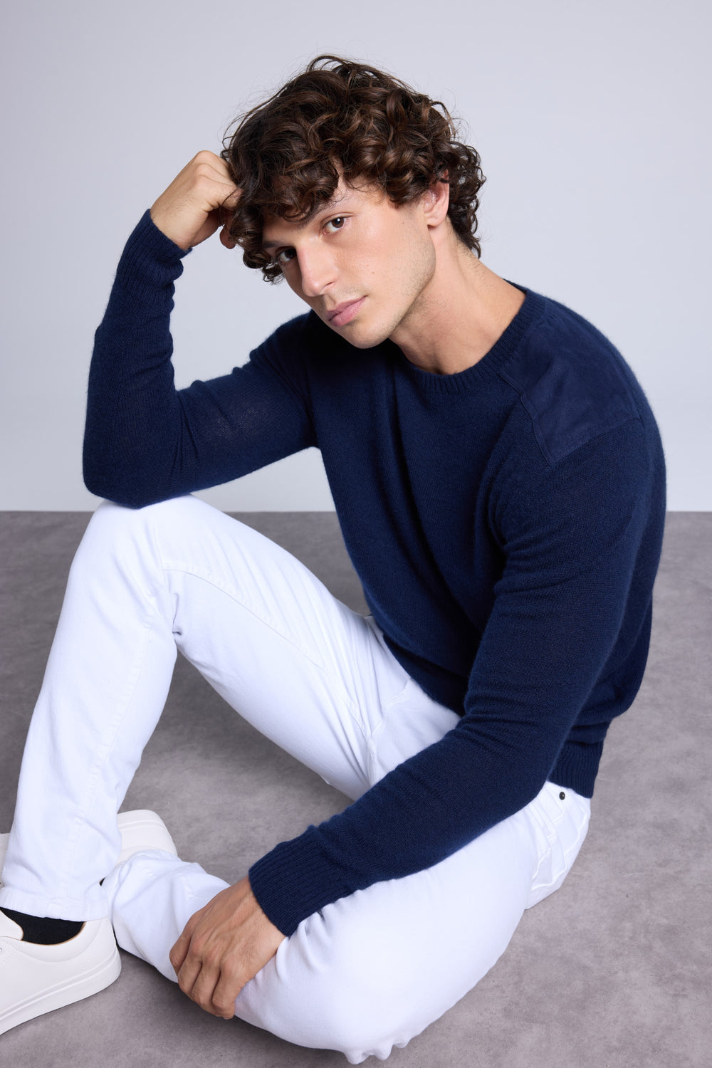 Pull Col Rond A Insert Effet Daim Philippe