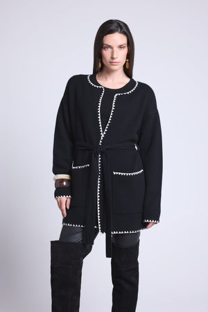 Veste Longue Bordures Contrastees Smeralda