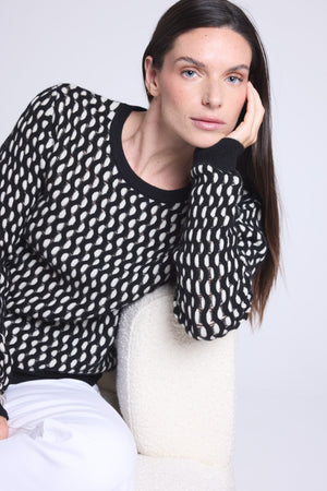 Pull Col Rond Graphique Texture Terry