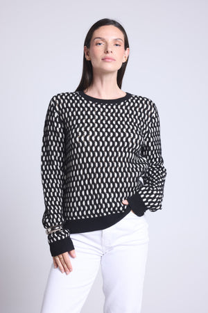 Pull Col Rond Graphique Texture Terry