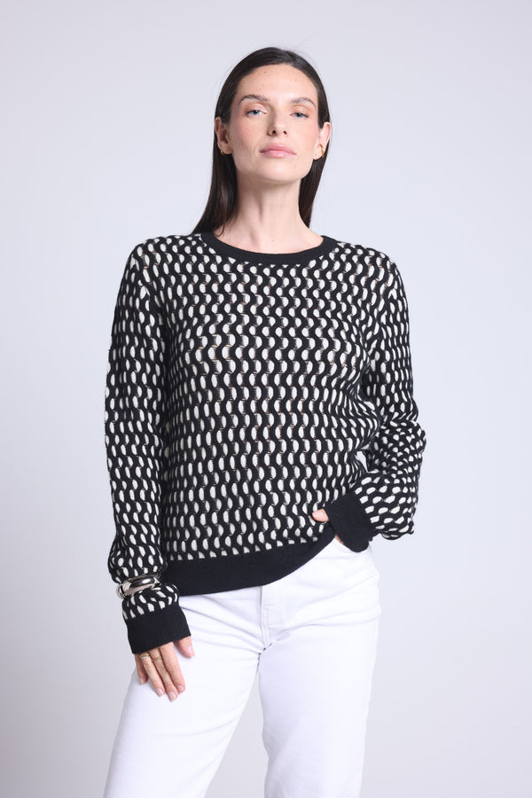 Pull Col Rond Graphique Texture Terry