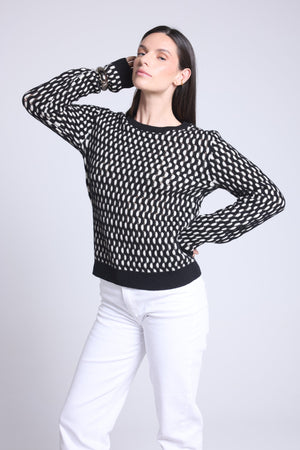 Pull Col Rond Graphique Texture Terry