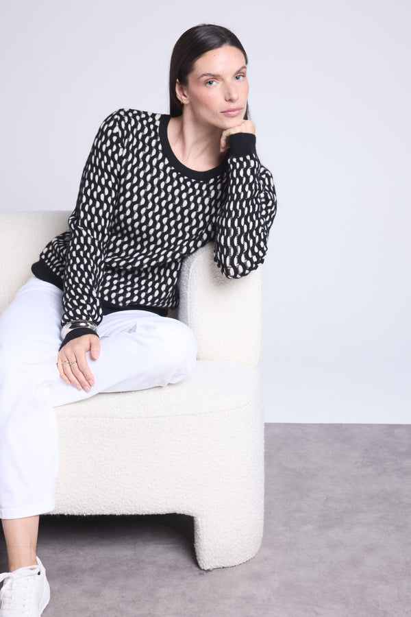 Pull Col Rond Graphique Texture Terry