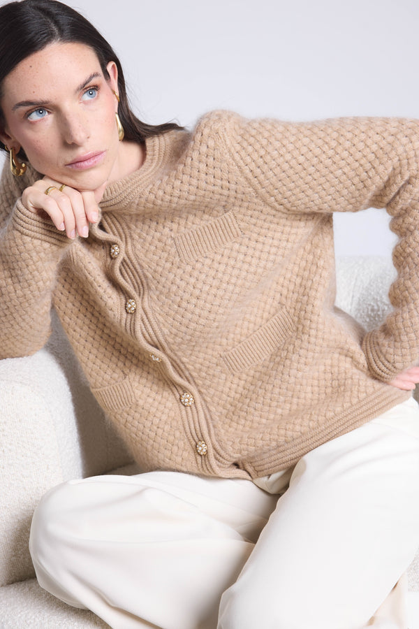CARDIGAN BIJOUX CACHEMIRE BROSSE - AGUILA