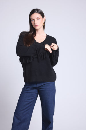 PULL COL V MANCHES FRANGES - LINA