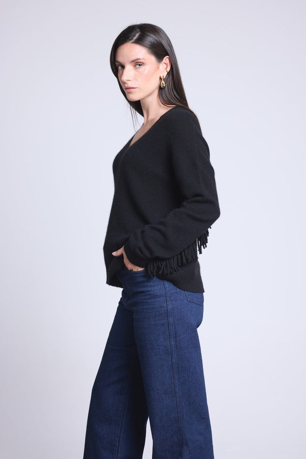 PULL COL V MANCHES FRANGES - LINA