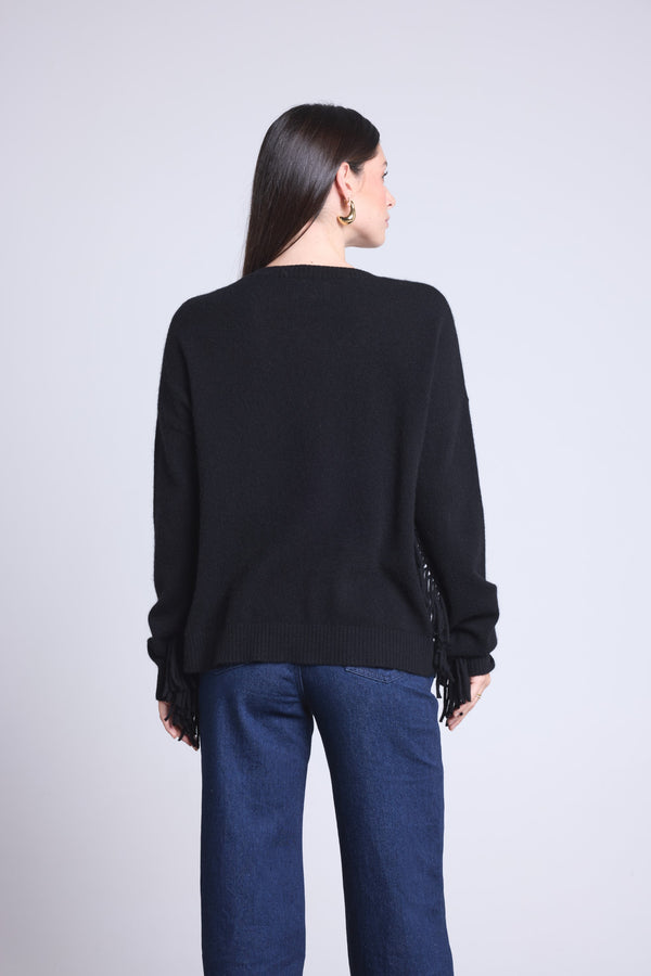 PULL COL V MANCHES FRANGES - LINA