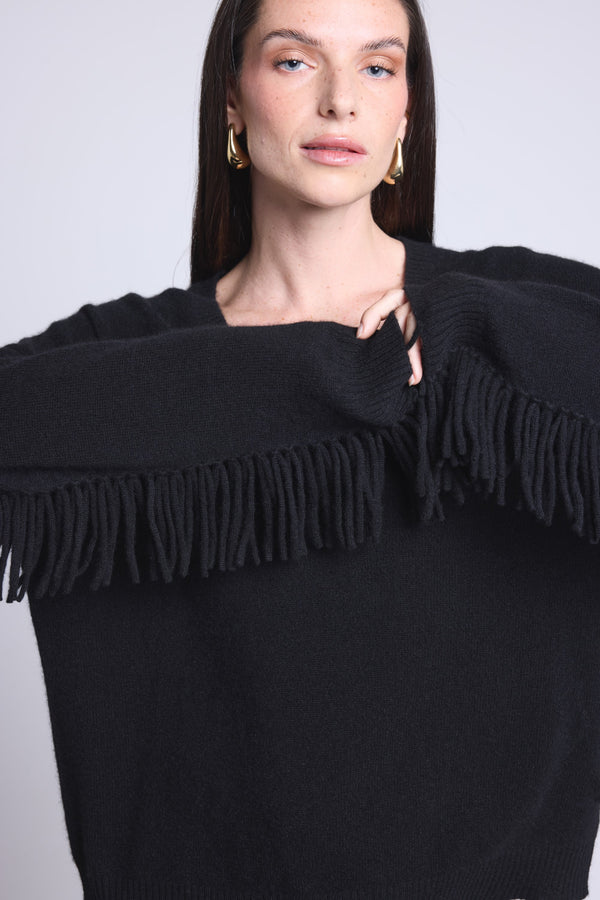 PULL COL V MANCHES FRANGES - LINA