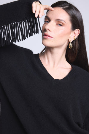 PULL COL V MANCHES FRANGES - LINA
