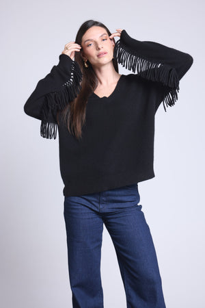 PULL COL V MANCHES FRANGES - LINA