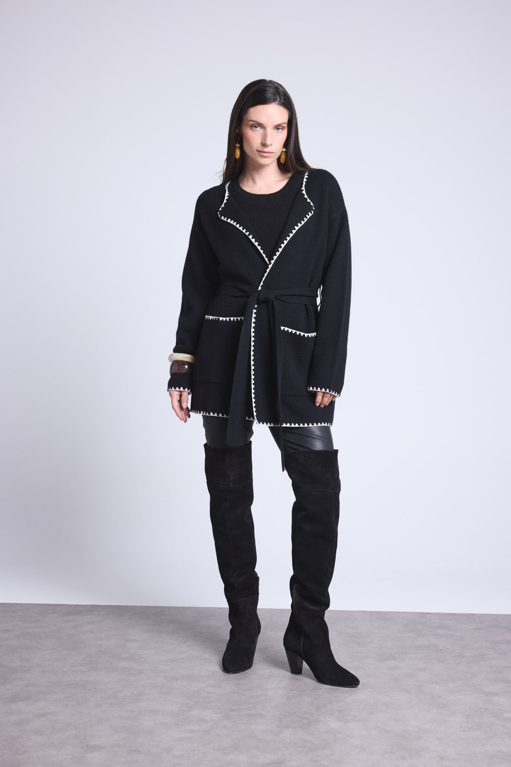 VESTE LONGUE BORDURES CONTRASTEES - SMERALDA