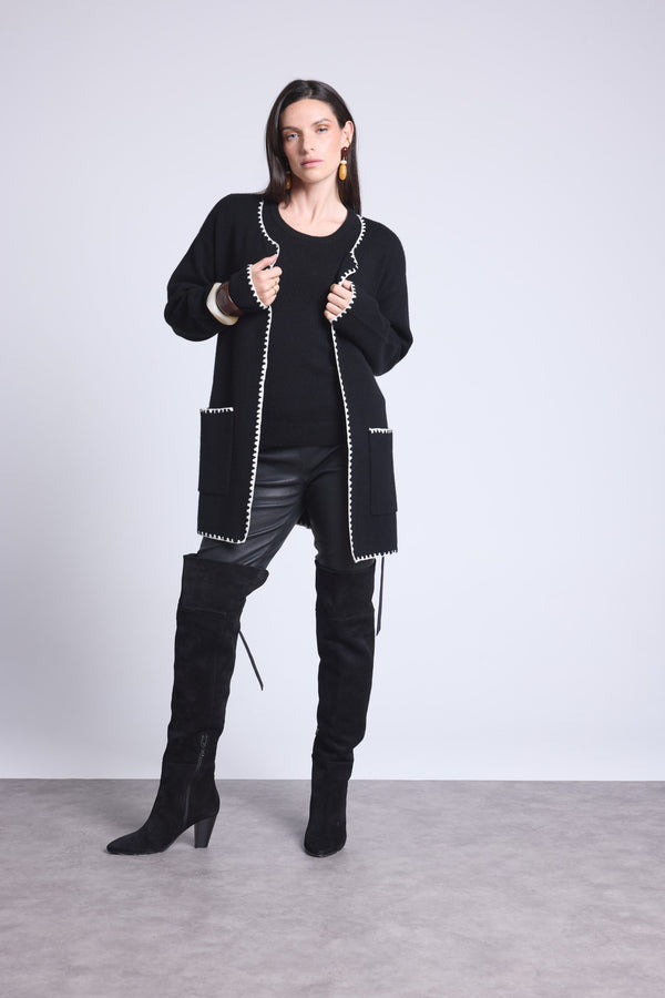 VESTE LONGUE BORDURES CONTRASTEES - SMERALDA