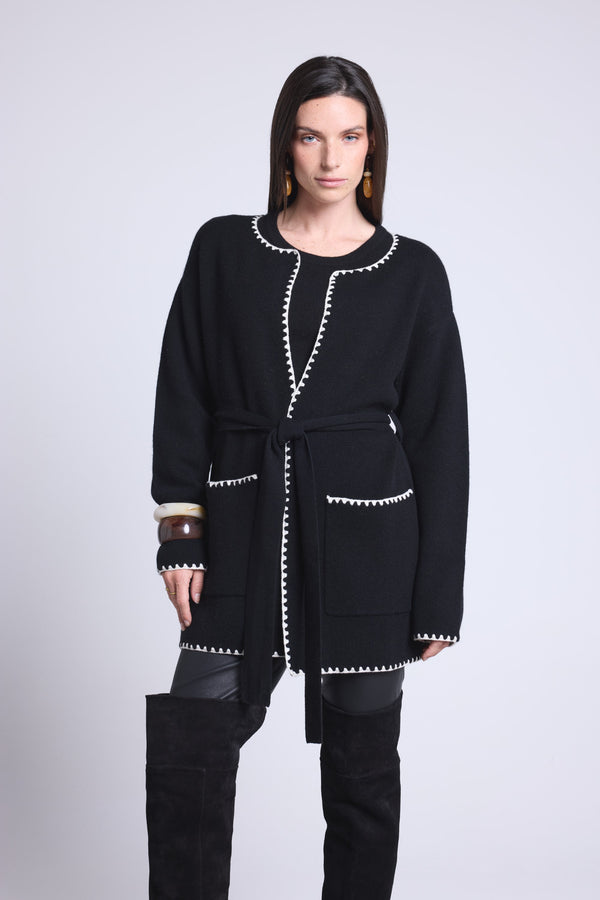 VESTE LONGUE BORDURES CONTRASTEES - SMERALDA
