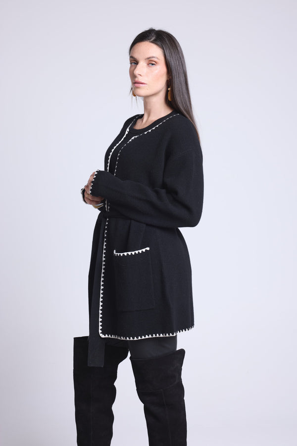VESTE LONGUE BORDURES CONTRASTEES - SMERALDA