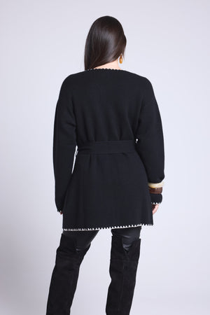 VESTE LONGUE BORDURES CONTRASTEES - SMERALDA