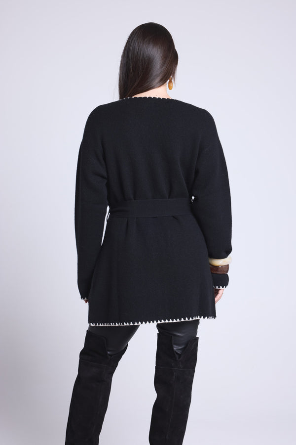 VESTE LONGUE BORDURES CONTRASTEES - SMERALDA