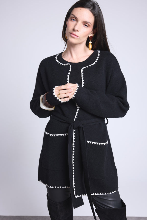 VESTE LONGUE BORDURES CONTRASTEES - SMERALDA