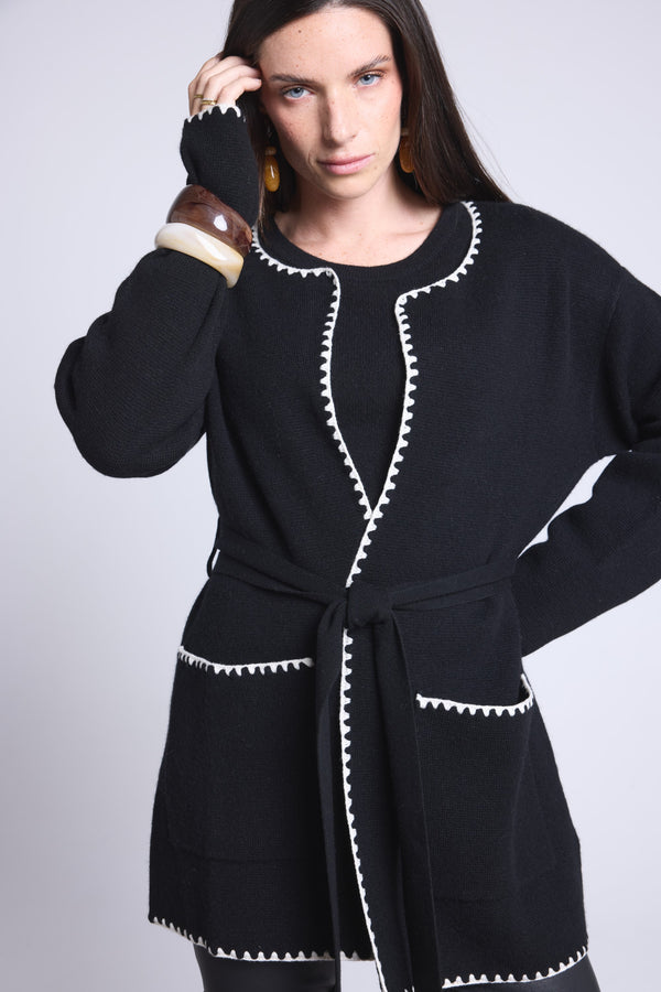 VESTE LONGUE BORDURES CONTRASTEES - SMERALDA