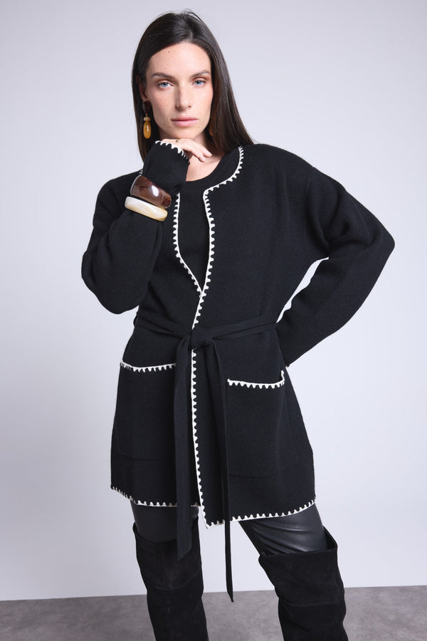 VESTE LONGUE BORDURES CONTRASTEES - SMERALDA