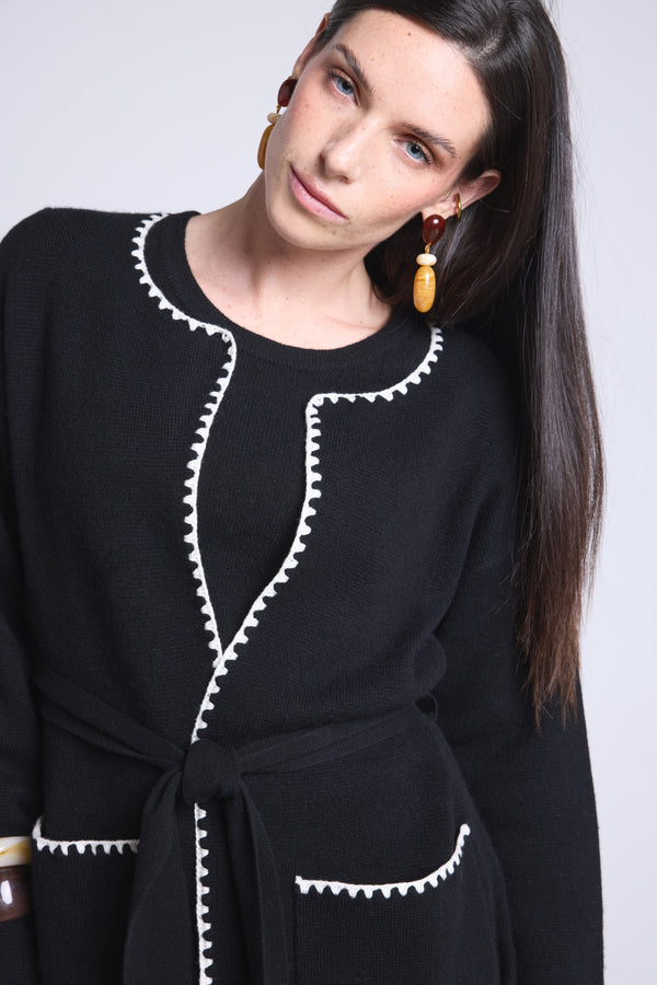 VESTE LONGUE BORDURES CONTRASTEES - SMERALDA