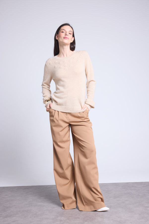 PULL COL ROND FLEURS BRODEES - STEFANIA