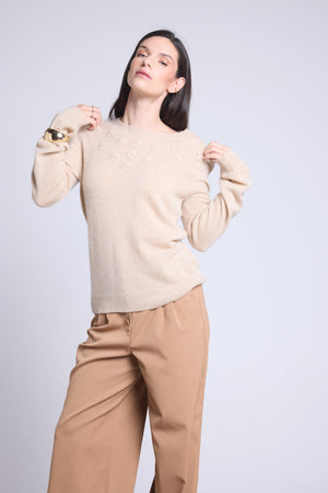 PULL COL ROND FLEURS BRODEES - STEFANIA