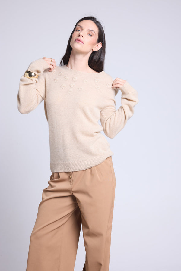 PULL COL ROND FLEURS BRODEES - STEFANIA