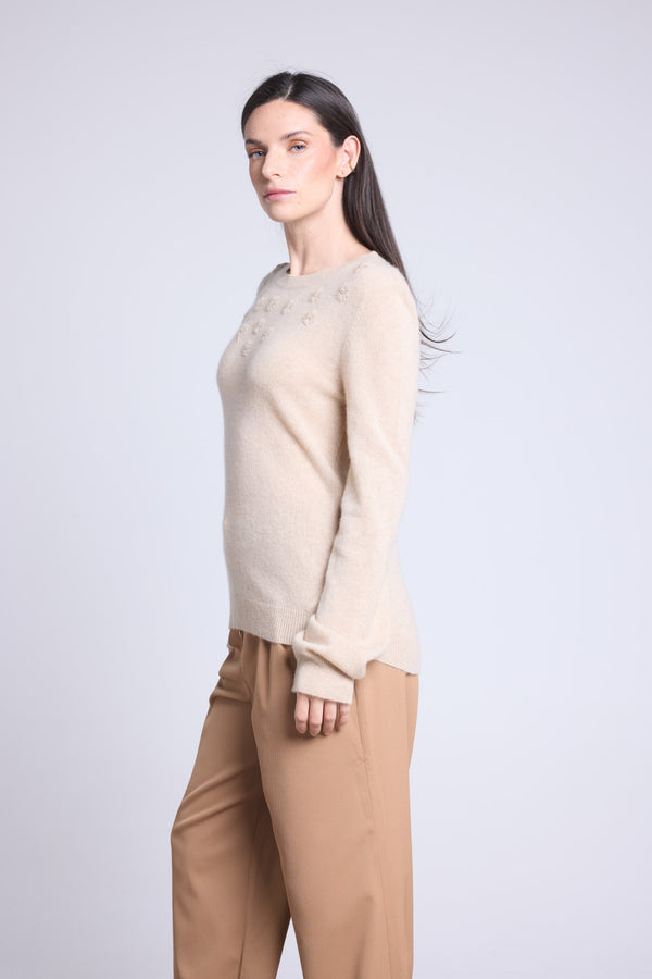 PULL COL ROND FLEURS BRODEES - STEFANIA