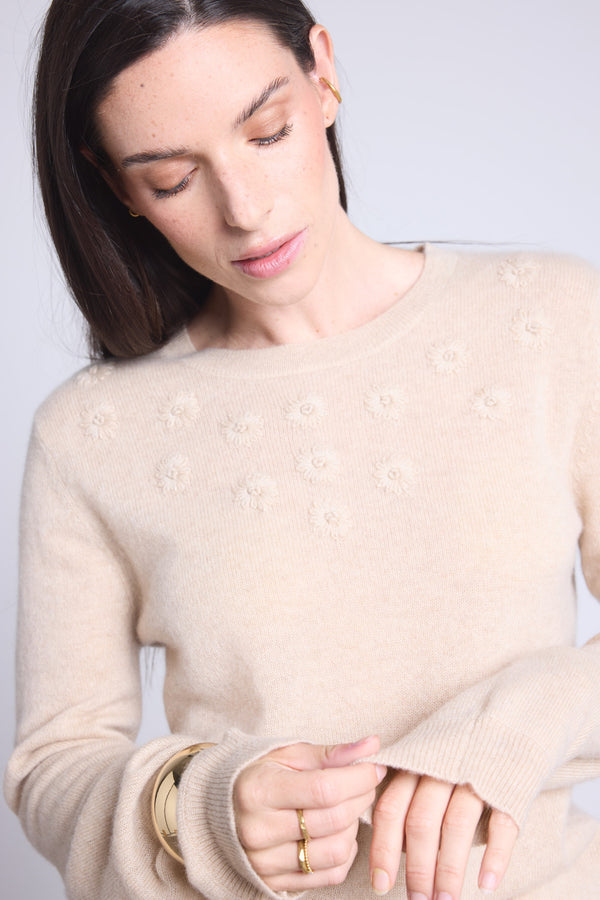 PULL COL ROND FLEURS BRODEES - STEFANIA