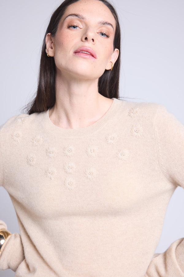 PULL COL ROND FLEURS BRODEES - STEFANIA