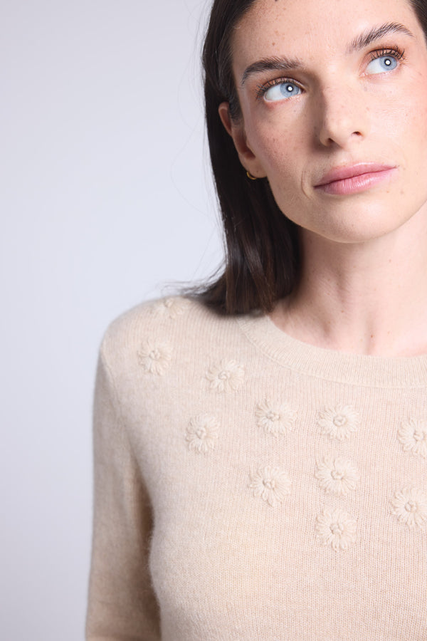 PULL COL ROND FLEURS BRODEES - STEFANIA