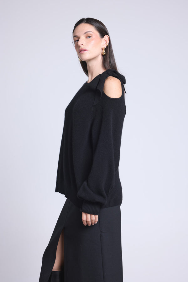 PULL COL ROND OUVERTURE NŒUD EPAULE - TAMARA